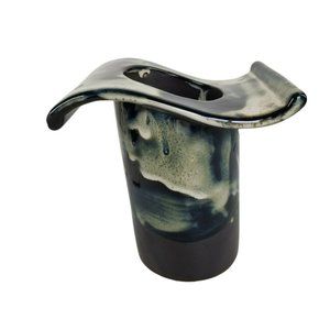 Drip Glaze Studio Pottery Candle Holder Candlestick Black Gray Art Pottery Decor
